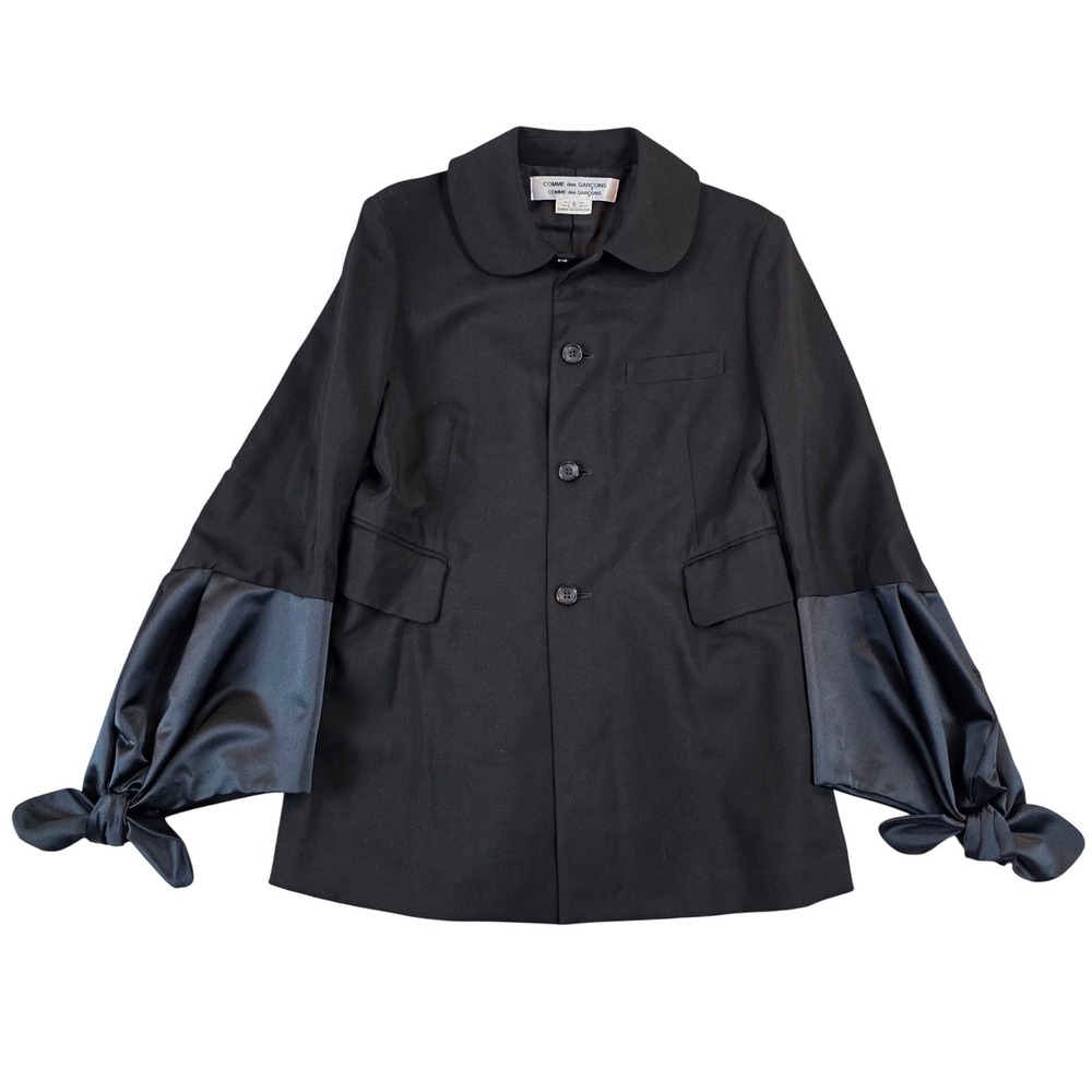 Comme des Garcons Mohair Mixed Wool Tropical Satin Jacket Peter Pan Collar Bow S